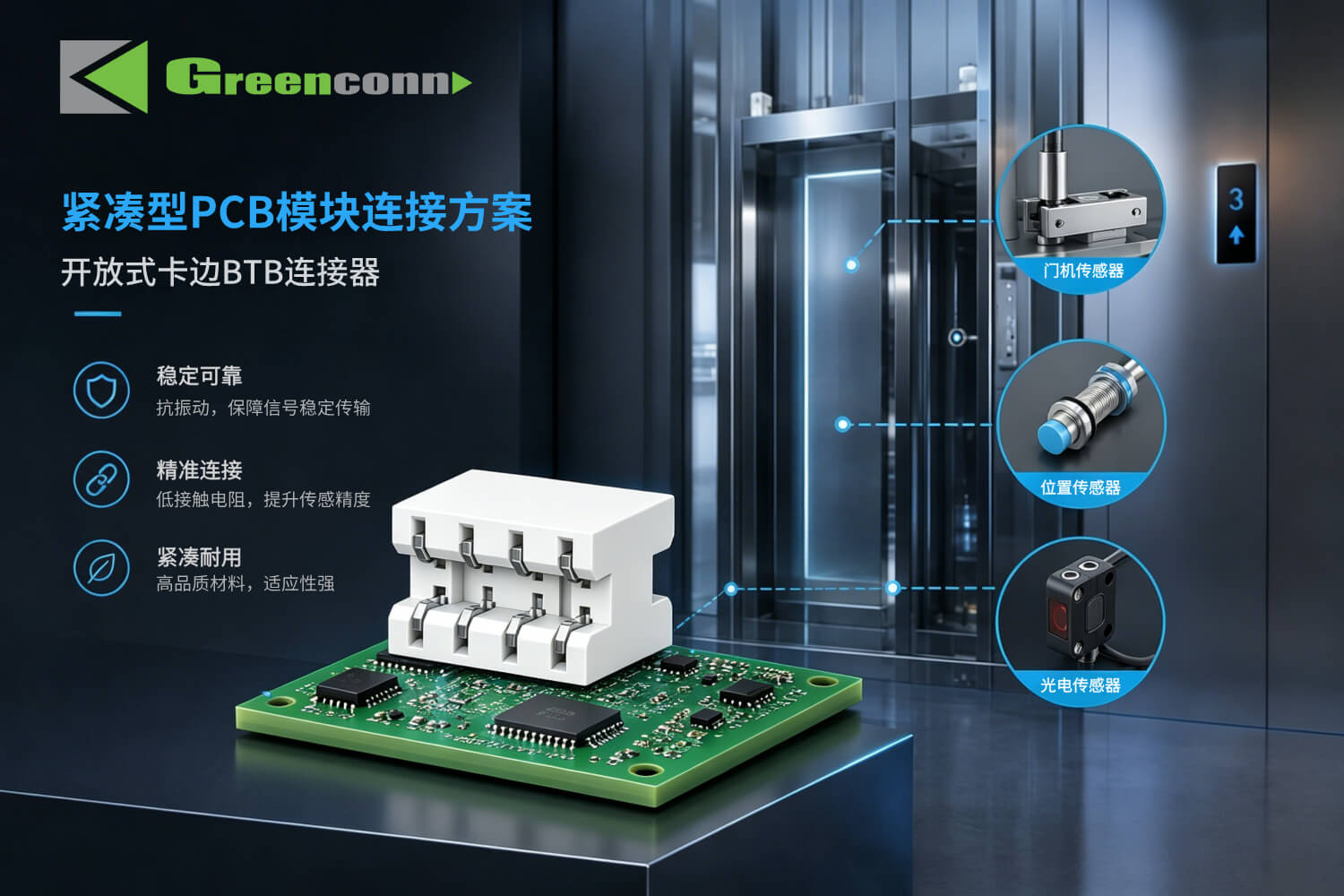 Greenconn CBFA201開放式卡邊BTB連接器在緊湊型PCB模組中的應用