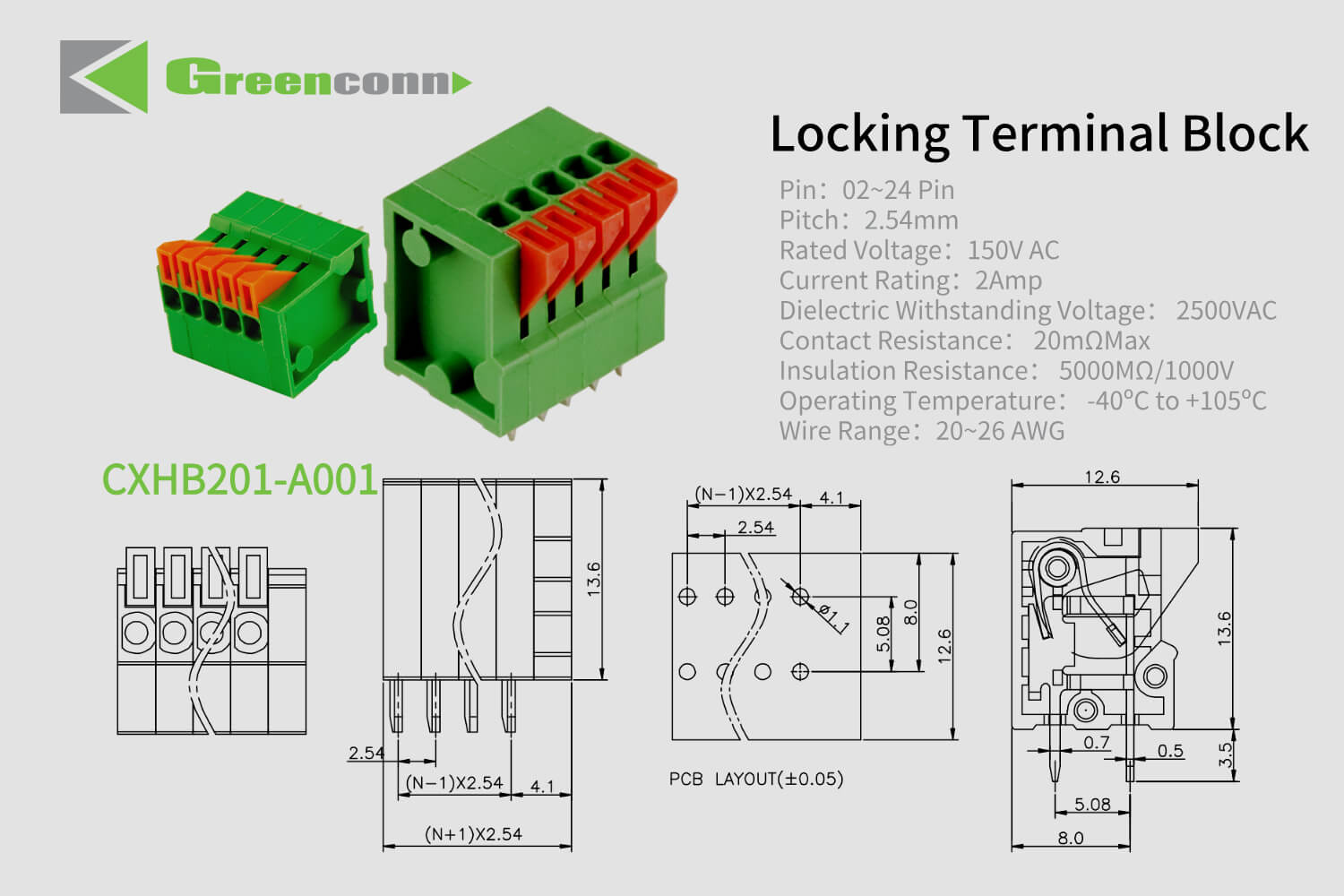 Greenconn Locking Terminal Block CXHB201 Series